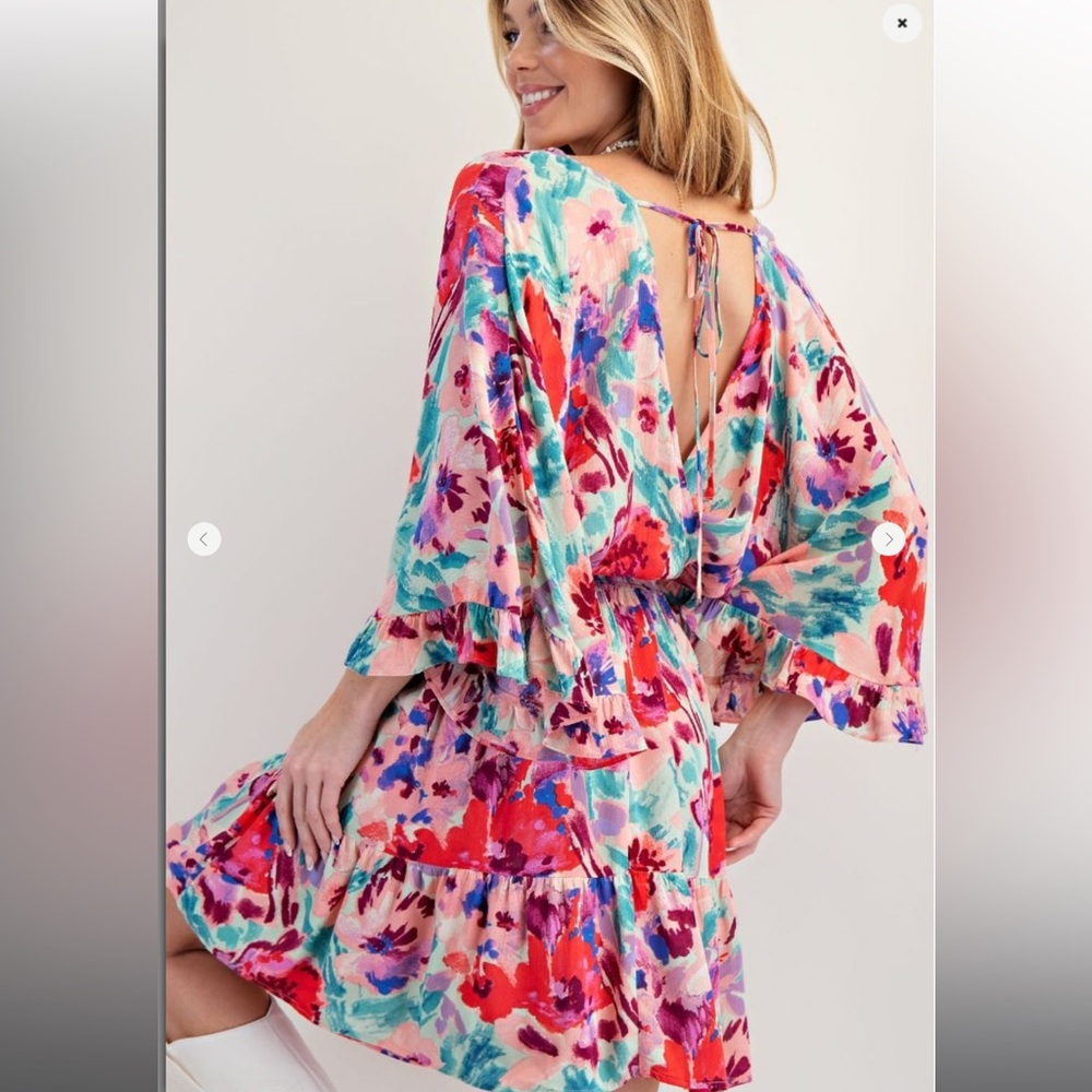 E248–(🚨CLOSEOUT PRICE FIRM) EASEL —FLORAL PRINT GAUZE WOVEN DRESS
